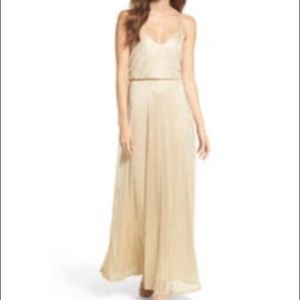 Lulus gold shimmer maxi dress bridesmaid